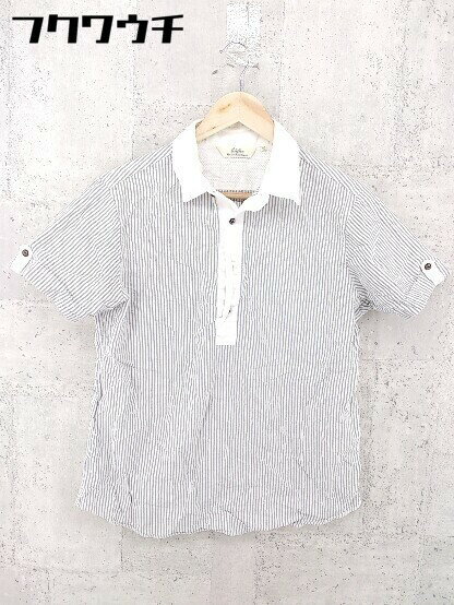 ◇ EDIFICE エディフィス ストライプ 半袖 シャツ サイズ40 ホワイト グレー メンズ 【中古】