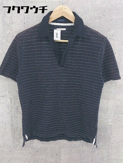 ◇ TOMORROWLAND トゥモローランド 鹿の子 ボーダー 半袖 ポロシャツ サイズL ネイビー ホワイト メンズ 【中古】