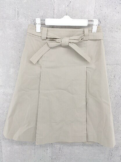 ◇ ◎ MELROSE メルローズ ベルト付 膝丈 フレア スカート サイズ3 ベージュ レディース 【中古】