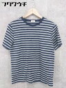 ◇ EDIFICE エディフィス ボーダー 半袖 Tシャツ カットソ− サイズ44 ネイビー グレー メンズ 【中古】