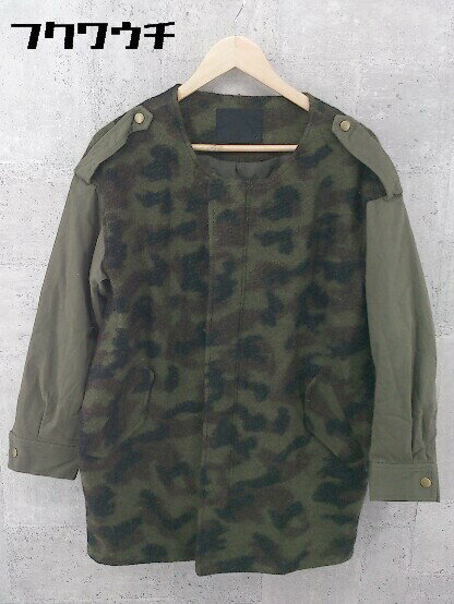 ◇ JEANASIS ジーナシス 中綿入り 迷彩 カモフラ 長袖 ノーカラー コート サイズF グリーン系 レディース 【中古】(4)