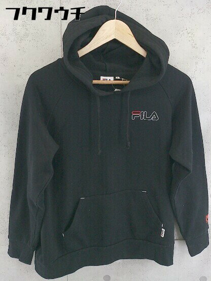◇ FILA フィラ 裏起毛 ロゴ 長袖 プルオーバー パーカー サイズL ブラック レディース 【中古】