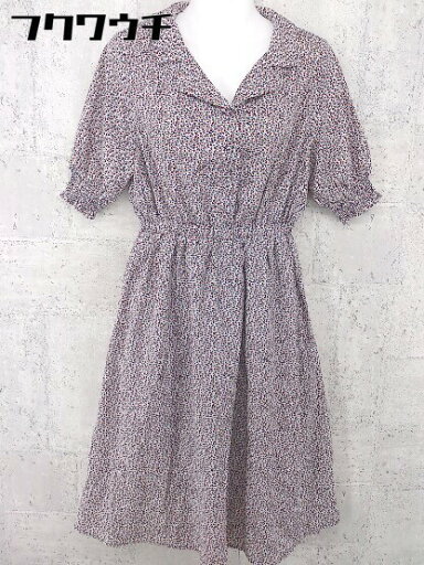 ◇ OLIVE des OLIVE オリーブ デ オリーブ 総柄 半袖 ロング ワンピース サイズM ネイビー系 ホワイト系 レディース 【中古】