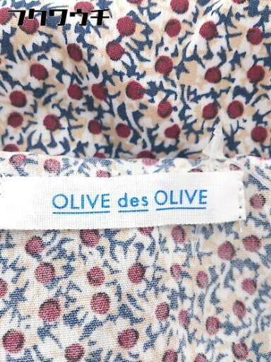 ◇ OLIVE des OLIVE オリーブ デ オリーブ 総柄 半袖 ロング ワンピース サイズM ネイビー系 ホワイト系 レディース 【中古】