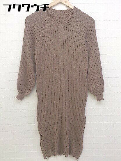 ◇ mysty woman ミスティウーマン リブ ニット サイドジップ 長袖 膝下丈 ワンピース サイズF ブラウン レディース 【中古】