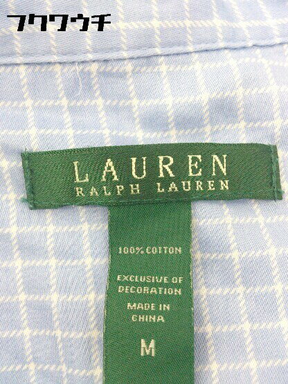 ◇ LAUREN RALPH LAUREN 総柄 長袖 膝丈 パジャマ シャツ ワンピース サイズM ライトブルー ホワイト レディース 【中古】