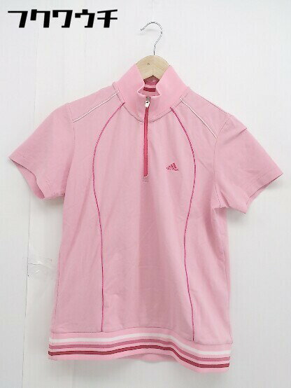 ◇ adidas アディダス ハーフジップ 半袖 ポロシャツ サイズL ピンク レディース 【中古】