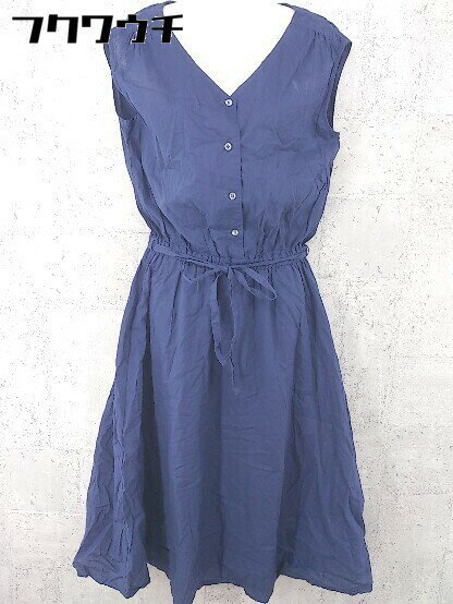 ◇ ◎ PREFERIR プレフェリール ベルト付 ノースリーブ ロング ワンピース サイズ38 ネイビー レディース 【中古】