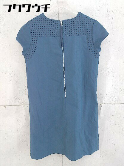 ◇ INED イネド フェイクレザー フレンチスリーブ ミニ ワンピース サイズ7 ブルー レディース 【中古】