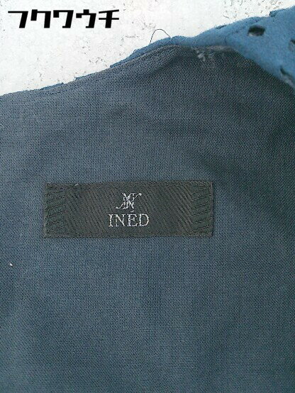◇ INED イネド フェイクレザー フレンチスリーブ ミニ ワンピース サイズ7 ブルー レディース 【中古】