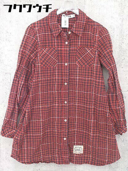 ◇ MILKFED ミルクフェド チェック バックロゴ刺繍 長袖 ロングシャツ サイズS レッド ブラック レディース 【中古】