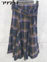 ◇ ◎ Simplicite シンプリシテェ ベルト付 チェック ロング フレア スカート ネイビー マルチ レディース 【中古】