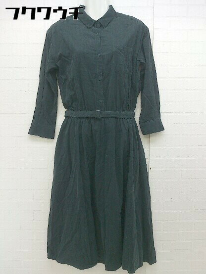◇ ◎ PREFERIR プレフェリール ウエストベルト付 ハーフボタン 長袖 ロング ワンピース サイズ38(M) グリーン レディース 【中古】