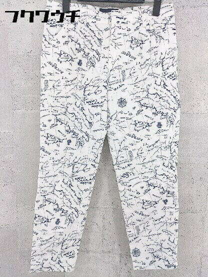 ◇ ivory court アイボリーコート 総柄 プリント ストレッチ パンツ サイズ36 ホワイト ネイビー レディース 【中古】
