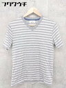 ◇ EDIFICE エディフィス ボーダー Vネック 半袖 Tシャツ カットソー サイズ44 グレー ホワイト メンズ 【中古】