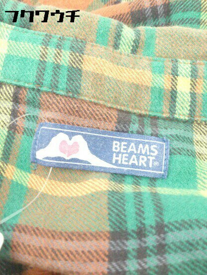 ◇ ◎ BEAMS HEART ビームス ハート チェック 長袖 シャツ オレンジ グリーン系 メンズ 【中古】