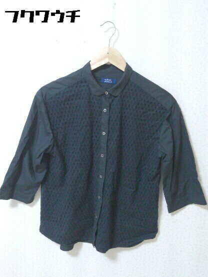 ◇ HUMAN WOMAN ヒューマンウーマン パンチングレース 切り替え 七分袖 シャツ サイズM ネイビー レディース 【中古】のサムネイル