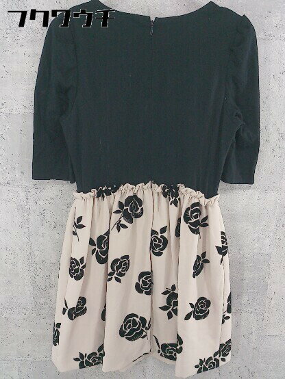 ◇ Rirandture リランドチュール バックジップ 花柄 五分袖 ミニ ワンピース サイズ1 ブラック ベージュ レディース 【中古】