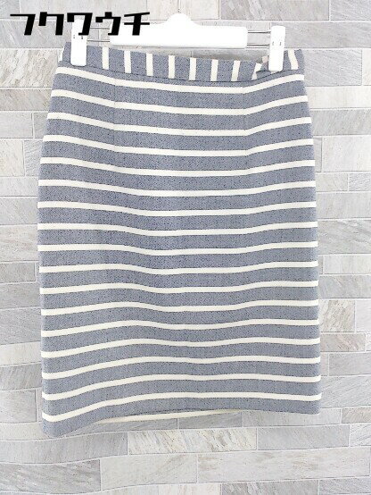 ◇ nano universe ナノユニバース サイドジップ ボーダー 膝丈 台形 スカート サイズM ネイビー ホワイト レディース 【中古】(4)