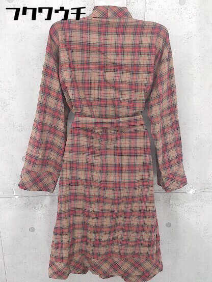 ◇ ◎ SUNDAY IN BED サンデイインベッド ウエストベルト付き チェック 長袖 ガウン サイズM レッド ブラウン レディース 【中古】
