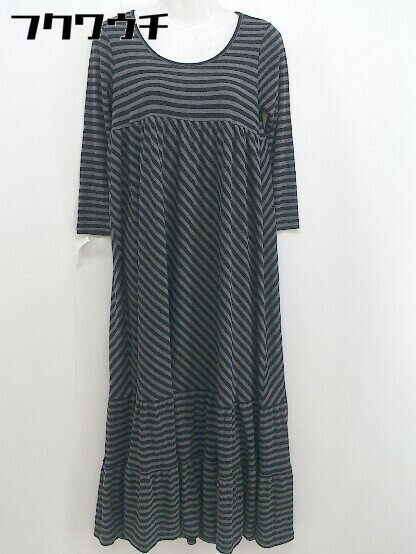 ◇ apart by lowrys アパートバイ ローリーズ ボーダー 八分袖 ロング ワンピース サイズF グレー ブラック レディース 【中古】(4)