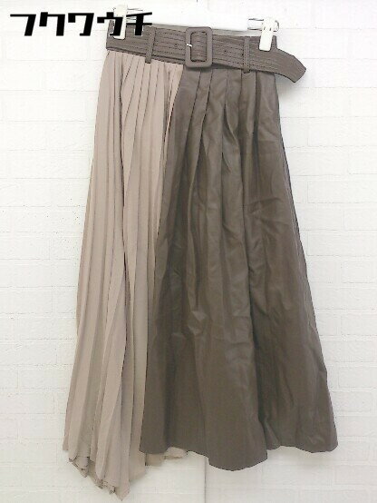 ◇ ◎ MURUA ムルーア バックジップ 切替 膝下丈 プリーツ スカート サイズF ブラウン ベージュ レディース 【中古】(4)