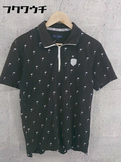 ◇ 23区 golf ゴルフ 鹿の子 パームツリー 刺繍 ハーフジップ 半袖 ポロシャツ サイズLL ブラック ホワイト メンズ 【中古】
