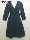 ◇ ◎ BLISS POINT ブリスポイント ベルト付 長袖 ロング カシュクール ワンピース サイズF ネイビー レディース 【中古】