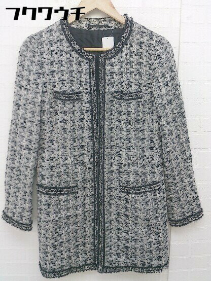 ◇ MANOUQUA マノーク 総柄 長袖 コート サイズ38 アイボリー ブラック レディース 【中古】