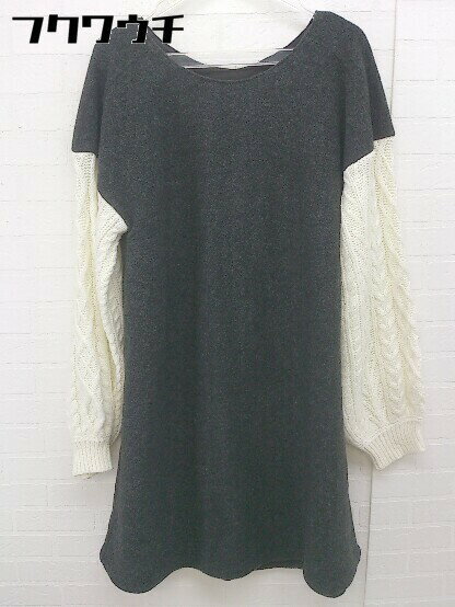 ■ PAGEBOY ページボーイ ニット 切り替え 長袖 膝丈 ワンピース サイズF ブラック系 アイボリー系 レディース 【中古】