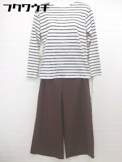 ◇ coen コーエン ワイドパンツ オールインワン ボーダー カットソー 2点セット サイズFREE ブラウン レディース 【中古】