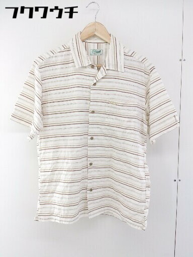◇ ◎ CROCODILE クロコダイル ボーダー 半袖 シャツ サイズM ホワイト ブラウン系 メンズ 【中古】 ◇ ◎ CROCODILE クロコダイル ボーダー 半袖 シャツ サイズM ホワイト ブラウン系 メンズ 【中古】