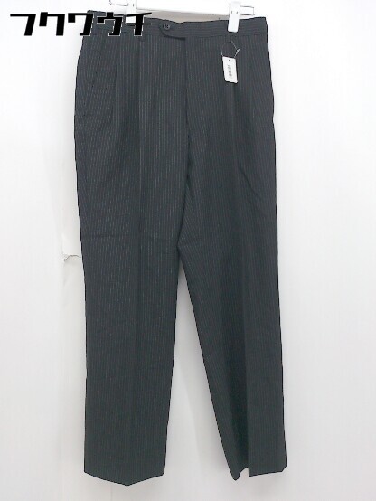 ◇ SUIT SELECT スーツセレクト ストライプ タック スラックス パンツ サイズA4 ブラック メンズ 【中古】
