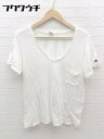 ◇ Champion チャンピオン Vネック 半袖 Tシャツ カットソー サイズM ホワイト レディース 【中古】