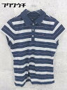 ◇ TOMMY HILFIGER トミーヒルフィガー 総柄 半袖 ポロシャツ サイズL ネイビー グレー レディース 【中古】