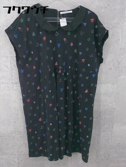 ◇ ◎ bulle de savon ビュルデサボン 総柄 フレンチスリーブ 膝丈 ワンピース サイズF ブラック マルチ レディース 【中古】