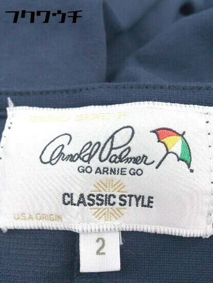 ◇ arnold palmer アーノルドパーマー ストライプ 切り替え 半袖 膝丈 ワンピース サイズ2 ネイビー レディース 【中古】