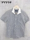 ◇ ◎ COMME CA COMMUNE コムサコミューン ストライプ 半袖 シャツ サイズM ネイビー ホワイト メンズ 【中古】