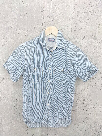 ◇ BLUE BLUE ブルーブルー ストライプ 半袖 シャツ サイズ0/XS ホワイト ブルー系 メンズ 【中古】