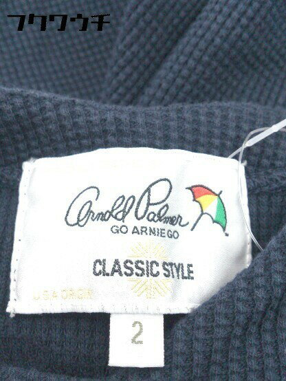 ◇ arnold palmer アーノルドパーマー ワッフル 切り替え 半袖 膝丈 ワンピース サイズ2 ネイビー レディース 【中古】