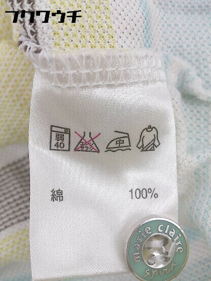 ◇ marie claire sport マリクレール ボーダー 七分袖 ポロシャツ M ホワイト マルチ * 1002800197064 【中古】