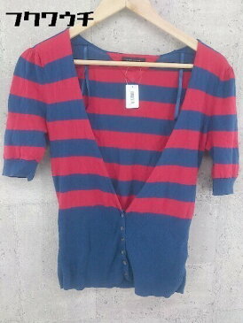 ◇ TOMMY HILFIGER トミーヒルフィガー ボーダー 半袖 カーディガン M レッド ネイビー * 1002799826839 【中古】