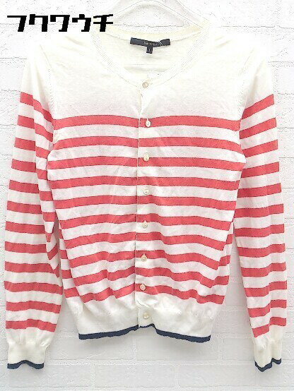 ◇ MACPHEE マカフィー TOMORROWLAND コットン ボーダー 長袖 カーディガン 1サイズ オフホワイト レッド系 レディース 【中古】