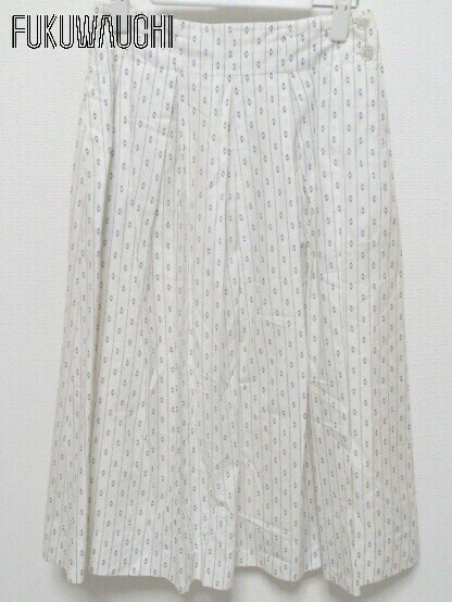 ◇ Calvin Klein カルバン クライン ストライプ プリント 膝下丈 プリーツ スカート 11 ホワイト ネイビー レディース 【中古】