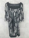 ◇ INDIVI インディヴィ 総柄 ベルト付 五分袖 膝丈 ワンピース 36 ブラック グレー レディース 【中古】