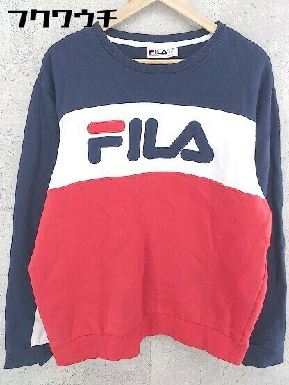 ◇ FILA フィラ 裏起毛 ロゴ 長袖 トレーナー サイズD52 I52/54 ホワイト レッド ネイビー メンズ 【中古】