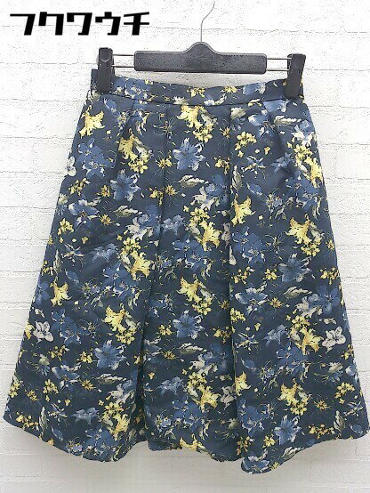 ◇ BEAMS HEART ビームスハート 花柄 フラワー 膝丈 ギャザー スカート サイズ1 ネイビー イエロー レディース 【中古】