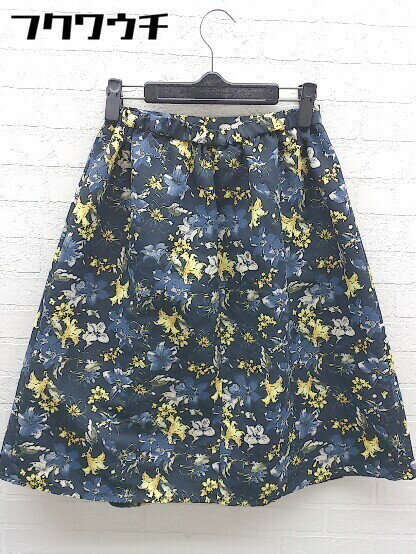 ◇ BEAMS HEART ビームスハート 花柄 フラワー 膝丈 ギャザー スカート サイズ1 ネイビー イエロー レディース 【中古】