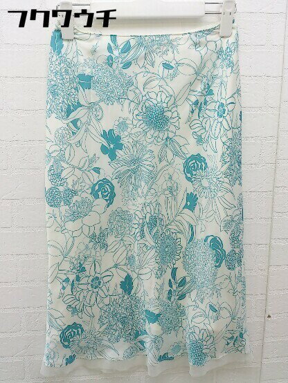 ◇ INED イネド バックジップ 総柄 膝下丈 スカート サイズ7 アイボリー系 ブルー系 レディース 【中古】