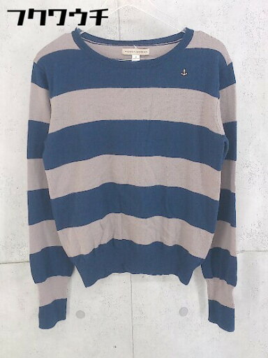 ◇ HUMAN WOMAN ヒューマンウーマン ボーダー 長袖 ニット セーター サイズM グレー系 ブルー系 レディース 【中古】 ◇ HUMAN WOMAN ヒューマンウーマン ボーダー 長袖 ニット セーター サイズM グレー系 ブルー系 レディース 【中古】